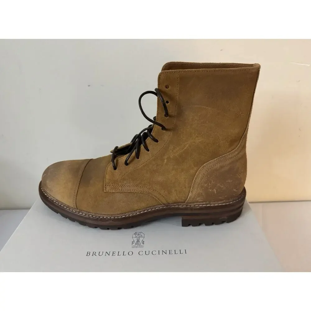 New Brunello Cucinelli Suede Lace Up Cap Toe Combat Boots Size 42EU/9US $1595.00